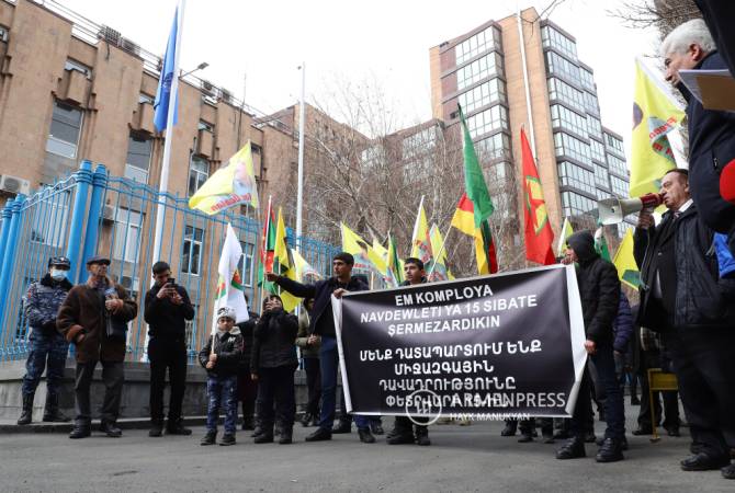 Kurdish community of Armenia demonstrates outside UN office warning of Turkey’s ‘genocidal policy’