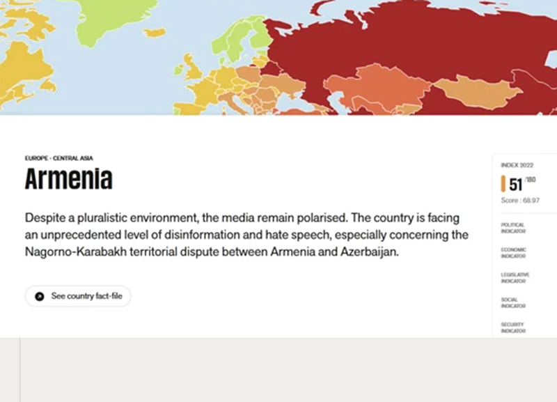 Հայաստանը ԶԼՄ-ների ազատությամբ 51-րդն է՝ էականորեն բարելավելով դիրքերը
