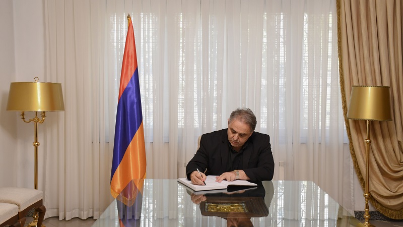 Management and representatives of Armenian Cultural Social Forum, St. Maryam Astsvatsatsin Charitable Center, and Business Forum, visited Embassy of the Republic of Armenia in Tehran, to leave notes in the book of mourning at Embassy.