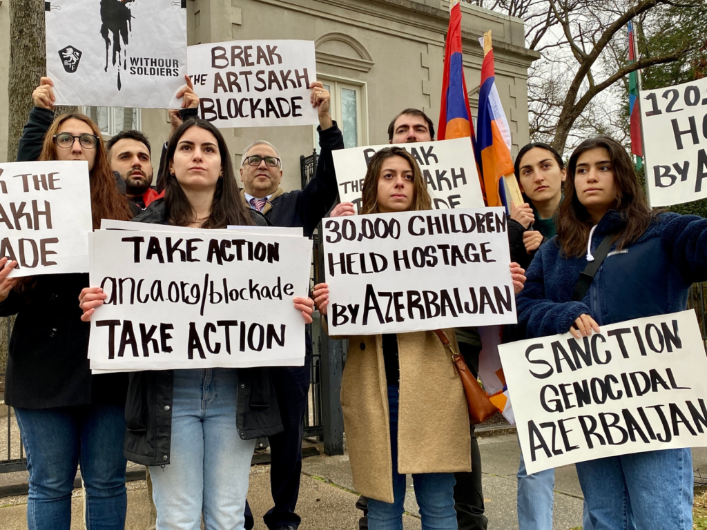 Armenian youth block traffic to Azerbaijani Embassy in Washington, demand end to Artsakh blockade