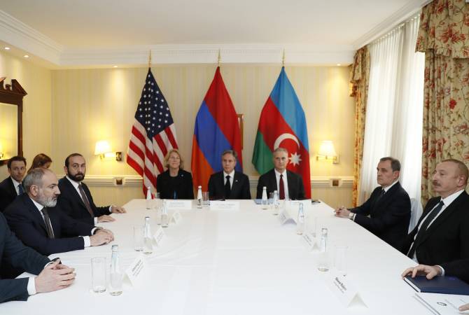 Work around peace treaty discussed at Pashinyan-Aliyev-Blinken talks in Munich
